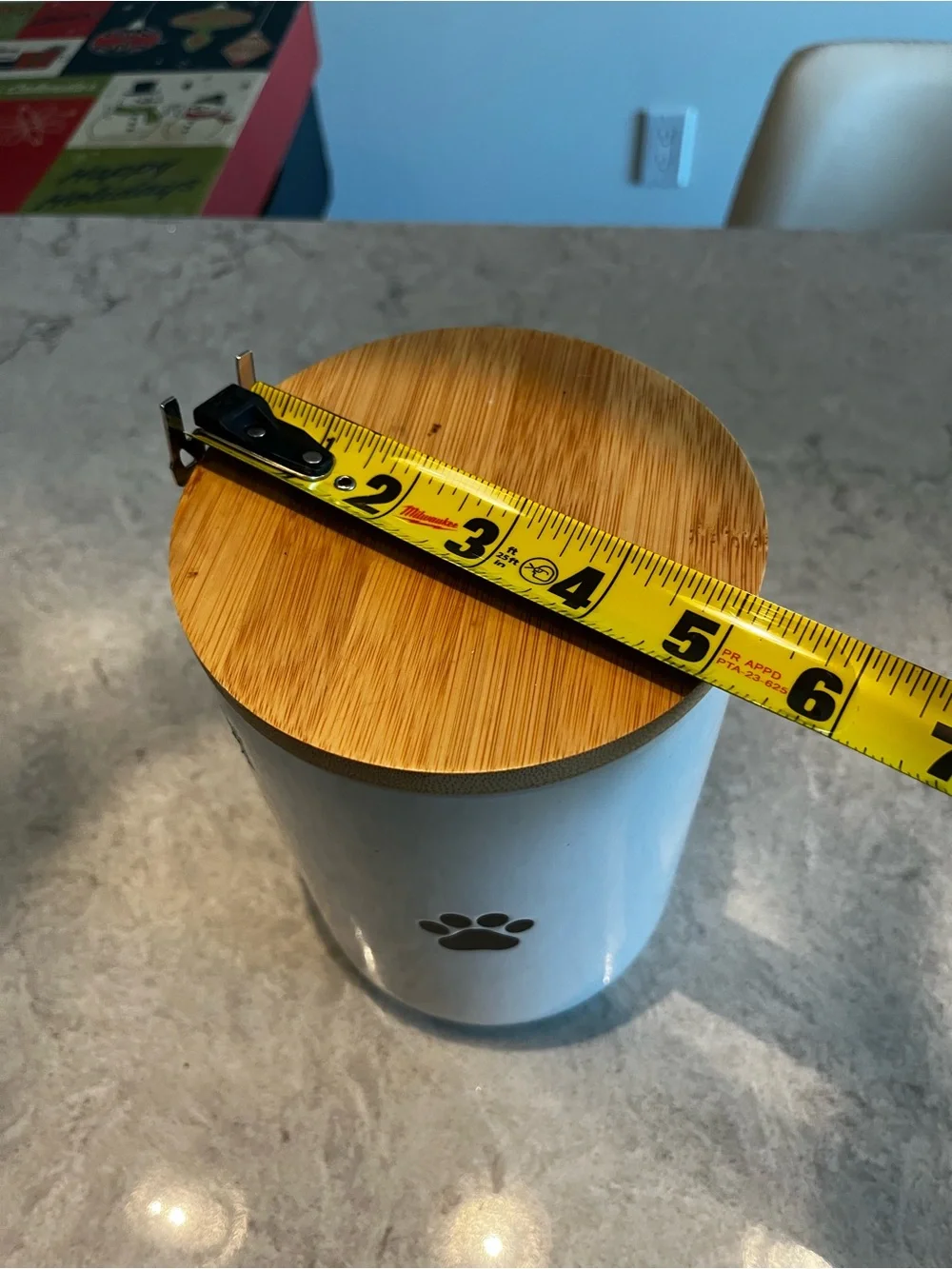 Pet Treat Canister with Bamboo Lid - White